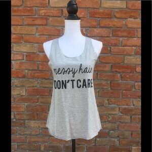 Messy Hair Don't Care Tank Tee Gray 1715